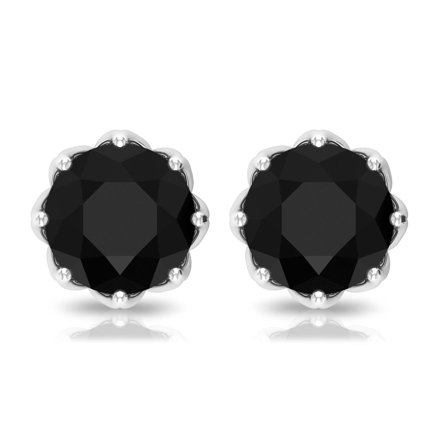 Solitaire 2.6 Carat Lab Created Black Diamond Stud Earrings in Decorative Setting