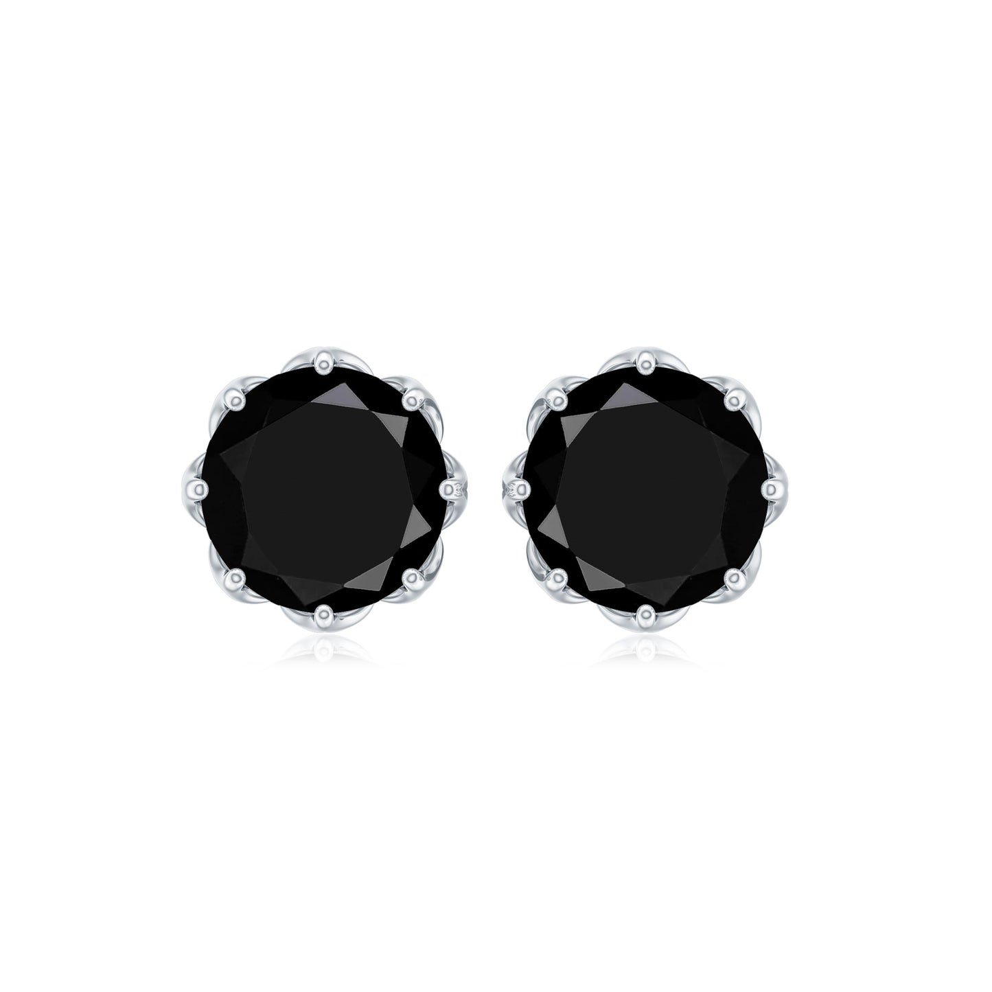 Genuine 3 Carat Black Spinel Stud Earrings with Screw Back