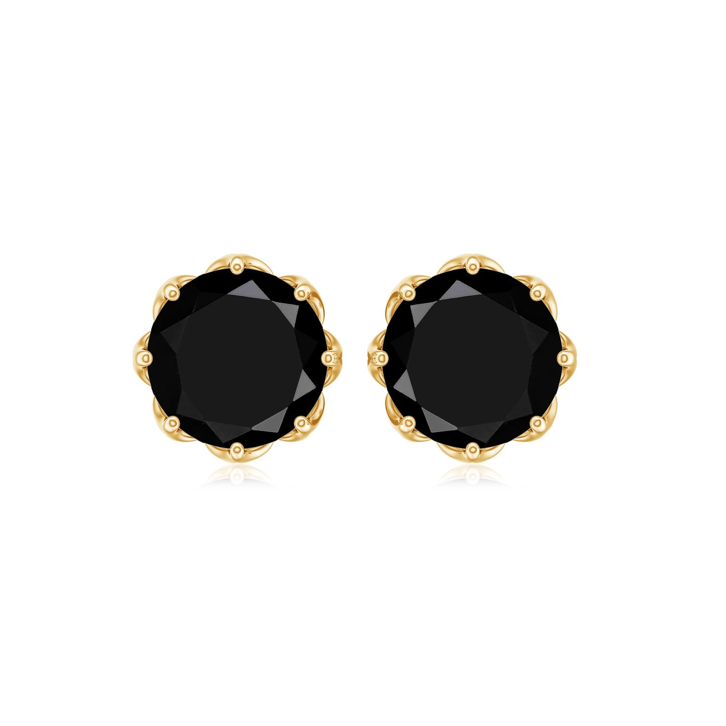 Genuine 3 Carat Black Spinel Stud Earrings with Screw Back