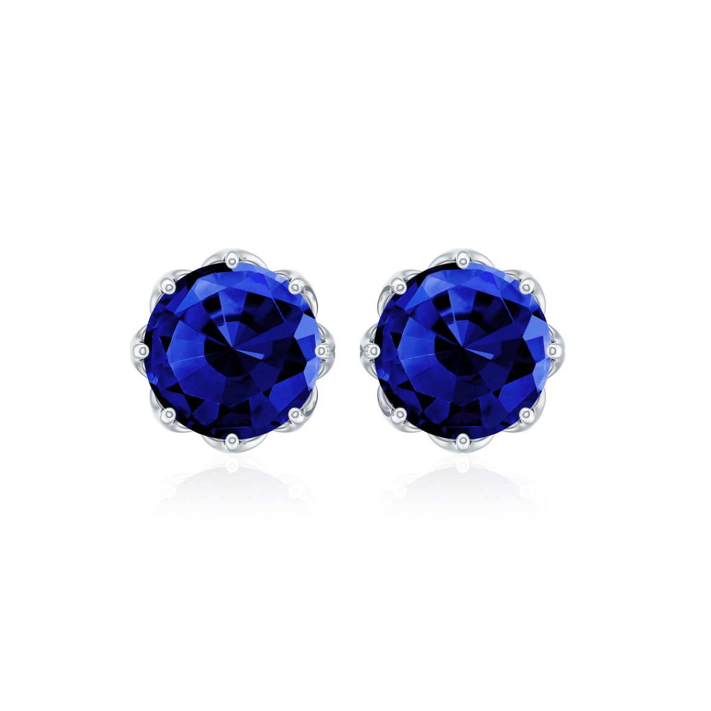 Round Lab Created Blue Sapphire Stud Earrings in Decorative Setting