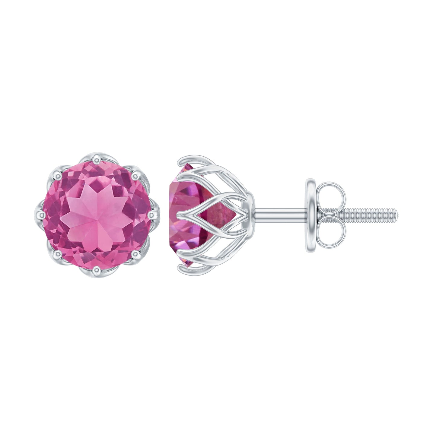 Natural 2.4 Carat Pink Tourmaline Solitaire Earrings with Screw Back