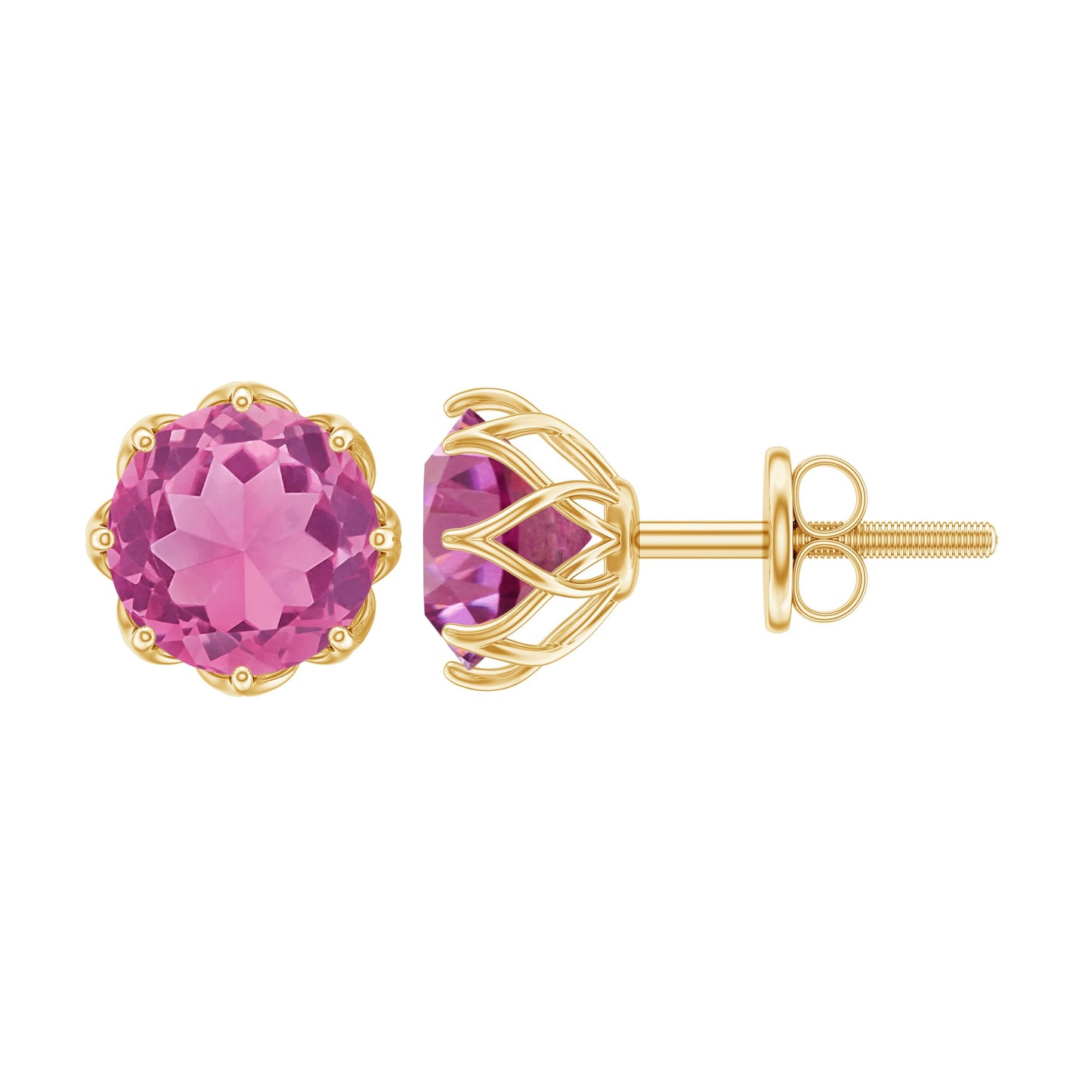Natural 2.4 Carat Pink Tourmaline Solitaire Earrings with Screw Back