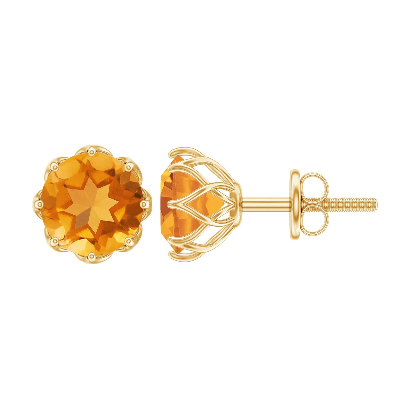 Natural 2.4 Carat Citrine Stud Earrings with Screw Back