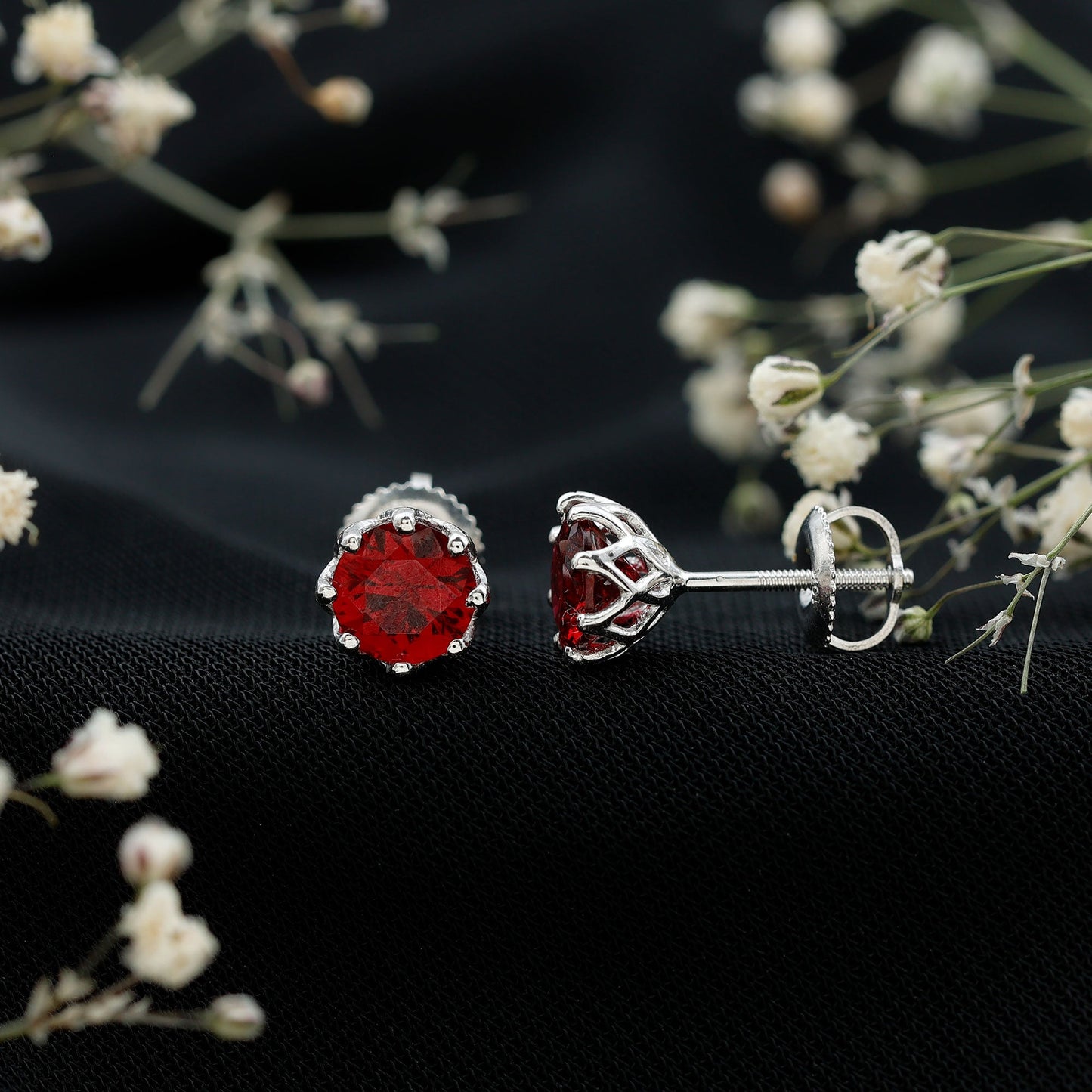6MM Decorative Created Ruby Solitaire Stud Earrings