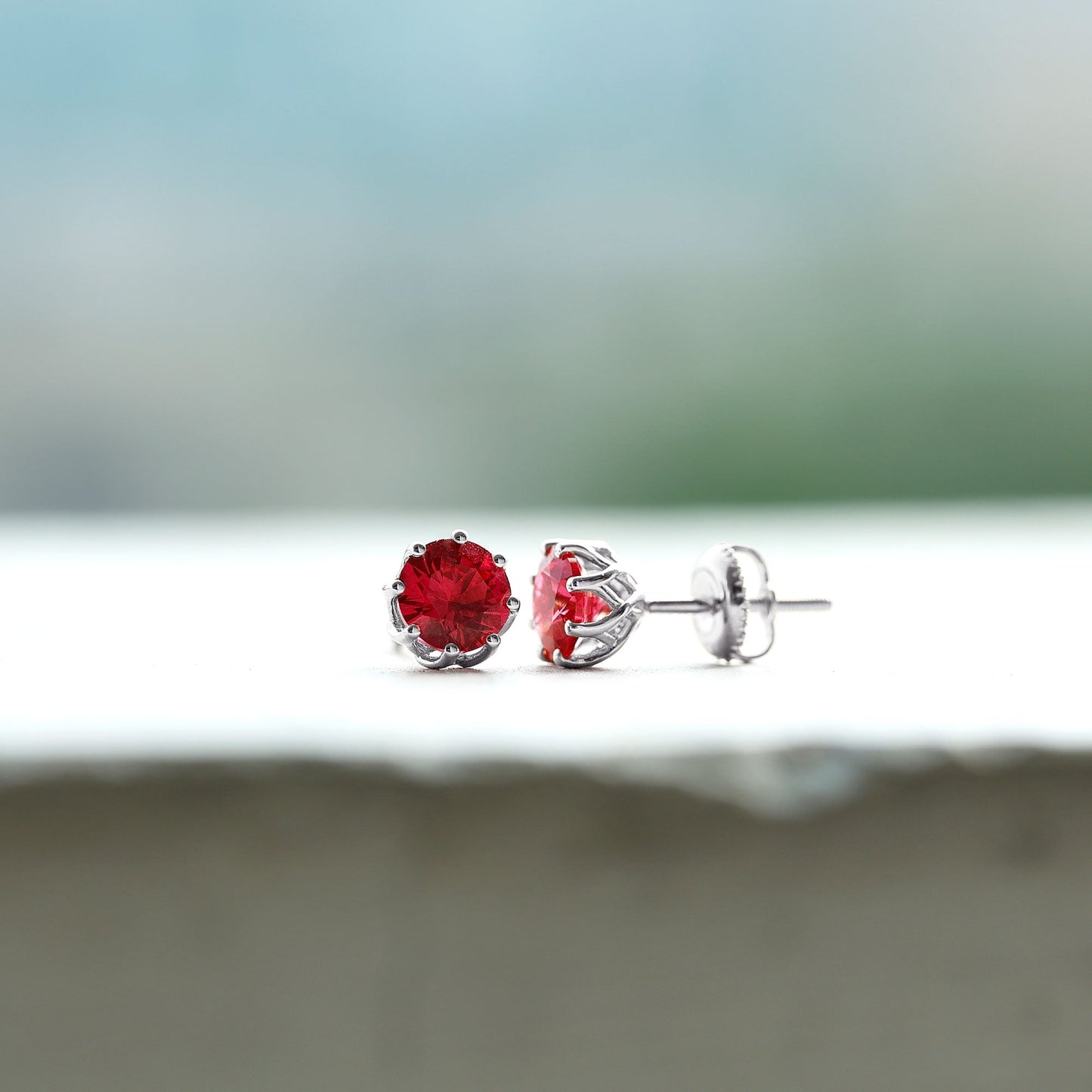 6MM Decorative Created Ruby Solitaire Stud Earrings
