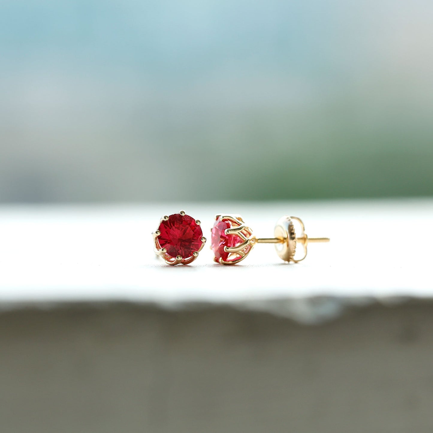 6MM Decorative Created Ruby Solitaire Stud Earrings