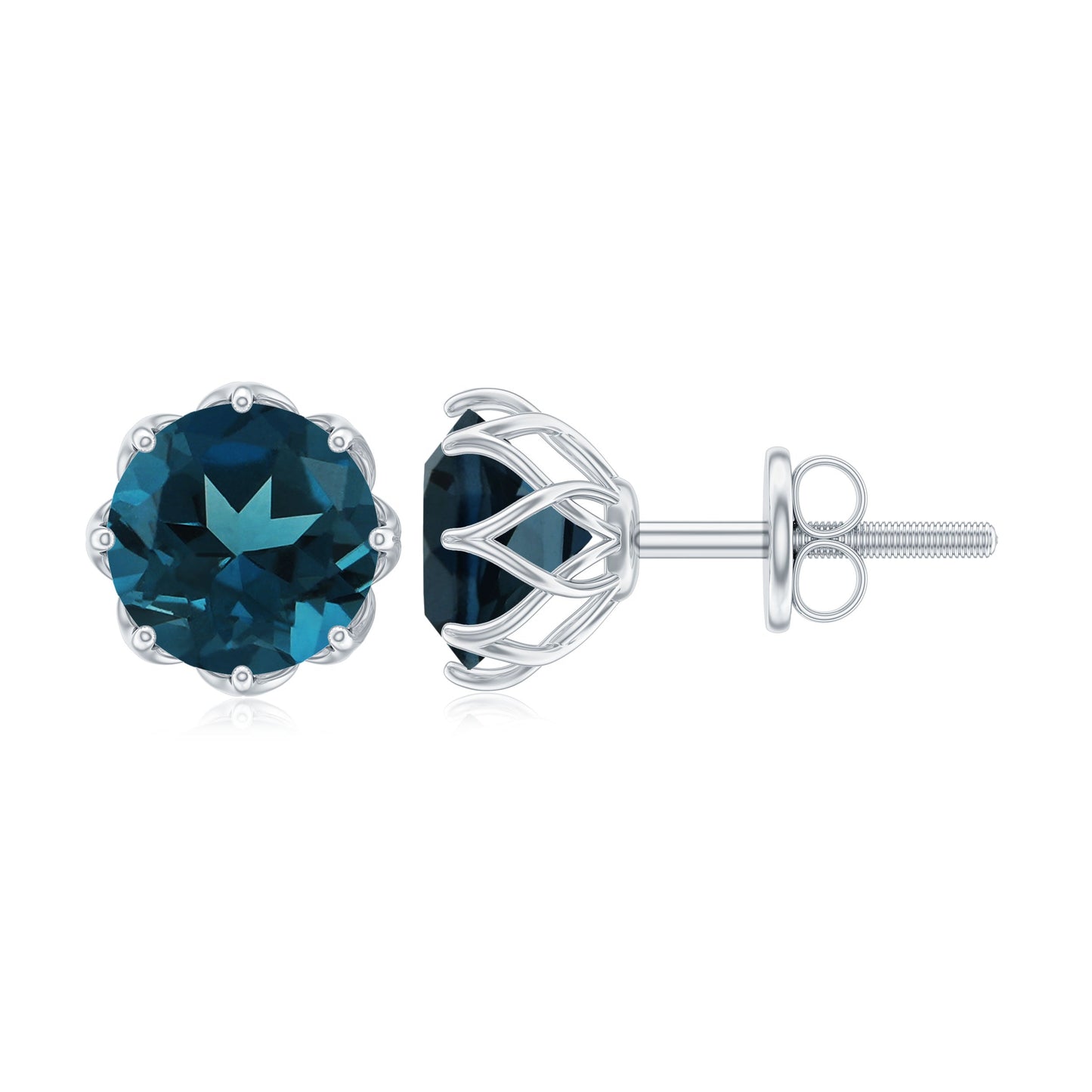 2.7 Carat Genuine London Blue Topaz Solitaire Stud Earrings With Certificate