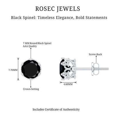 3 Carat Genuine Black Spinel Crown Stud Earrings