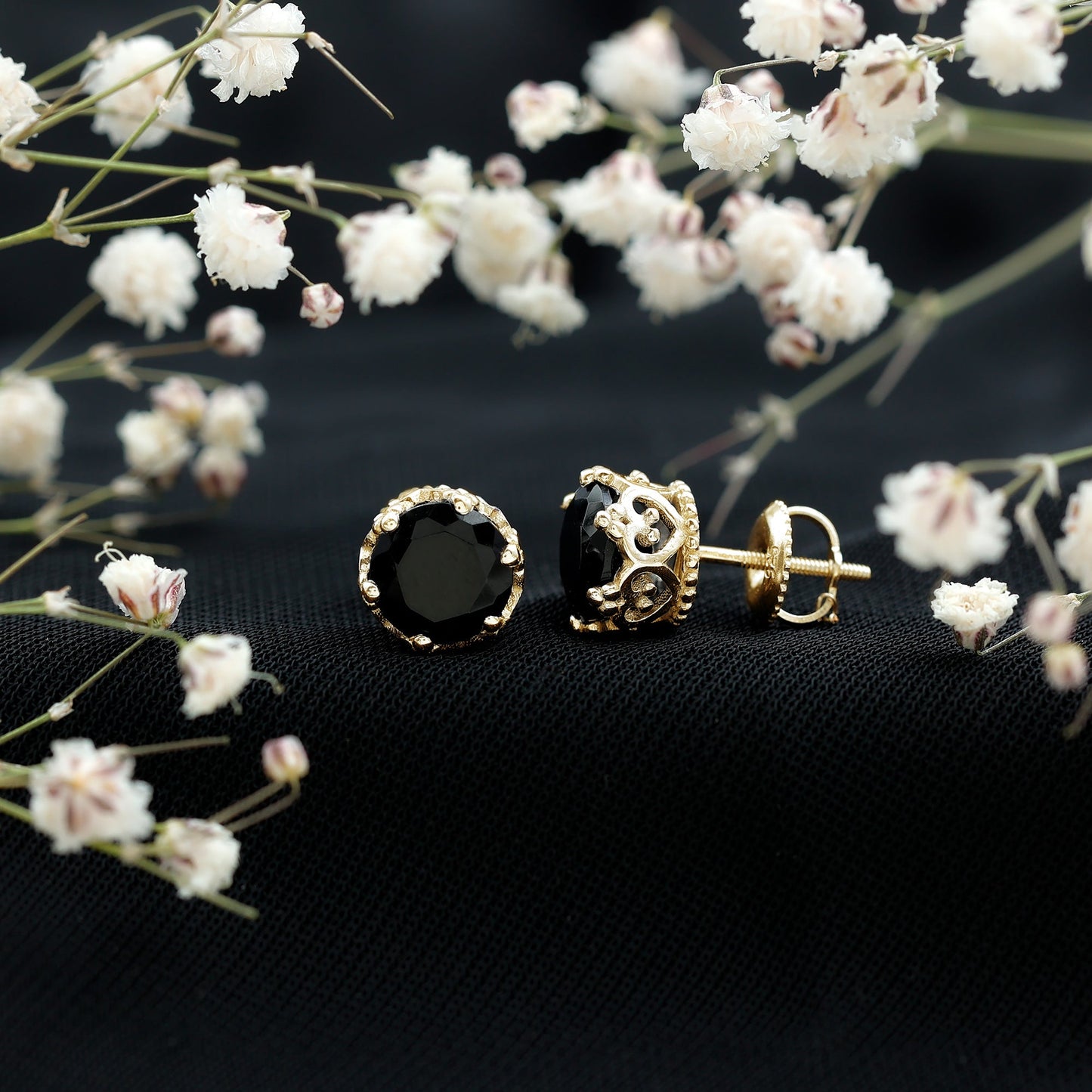 3 Carat Genuine Black Spinel Crown Stud Earrings