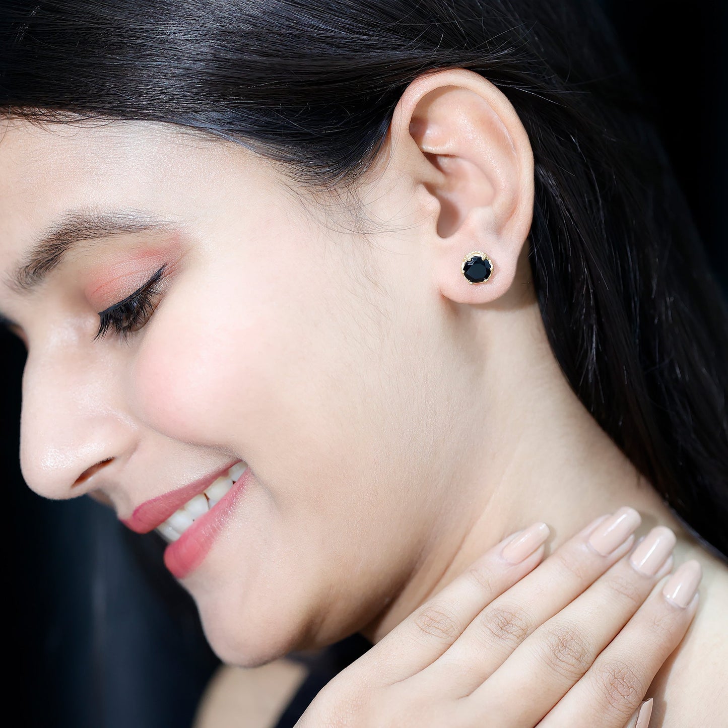 3 Carat Genuine Black Spinel Crown Stud Earrings