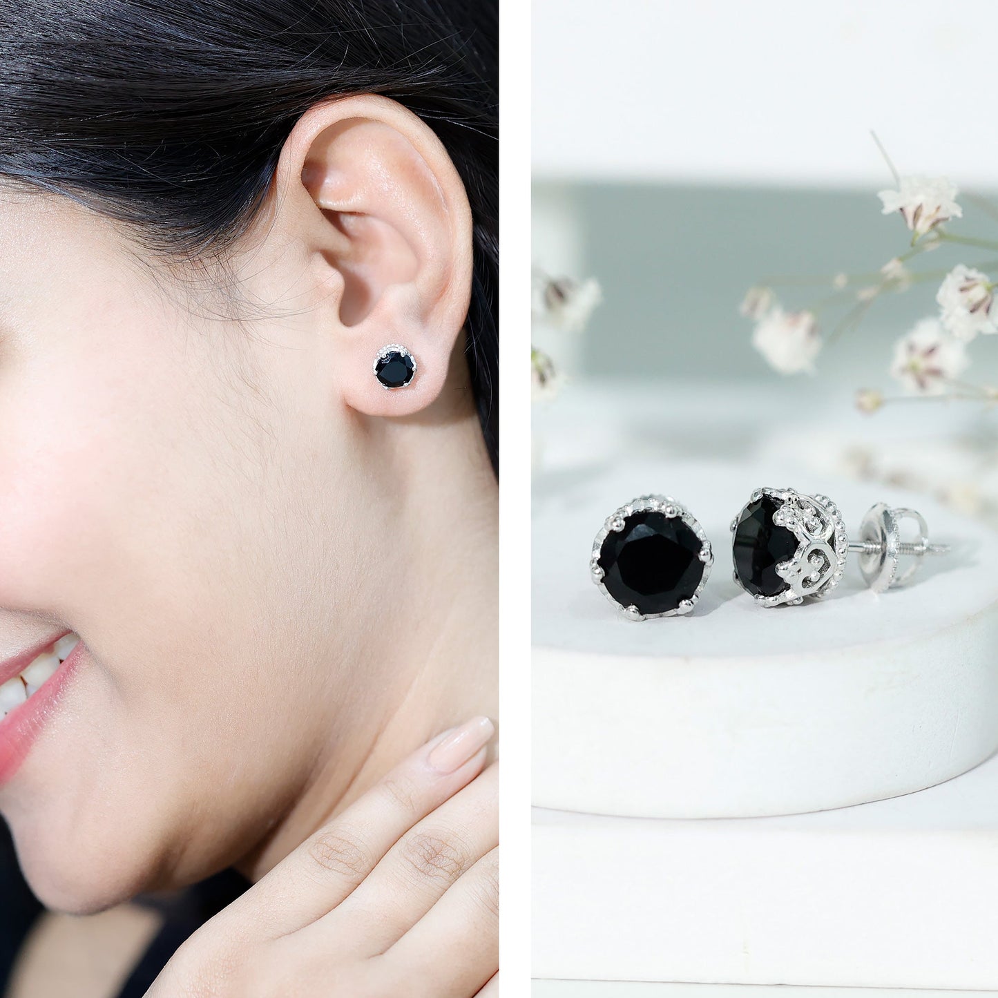 Vintage Lab Created Black Diamond Stud Earrings For Women
