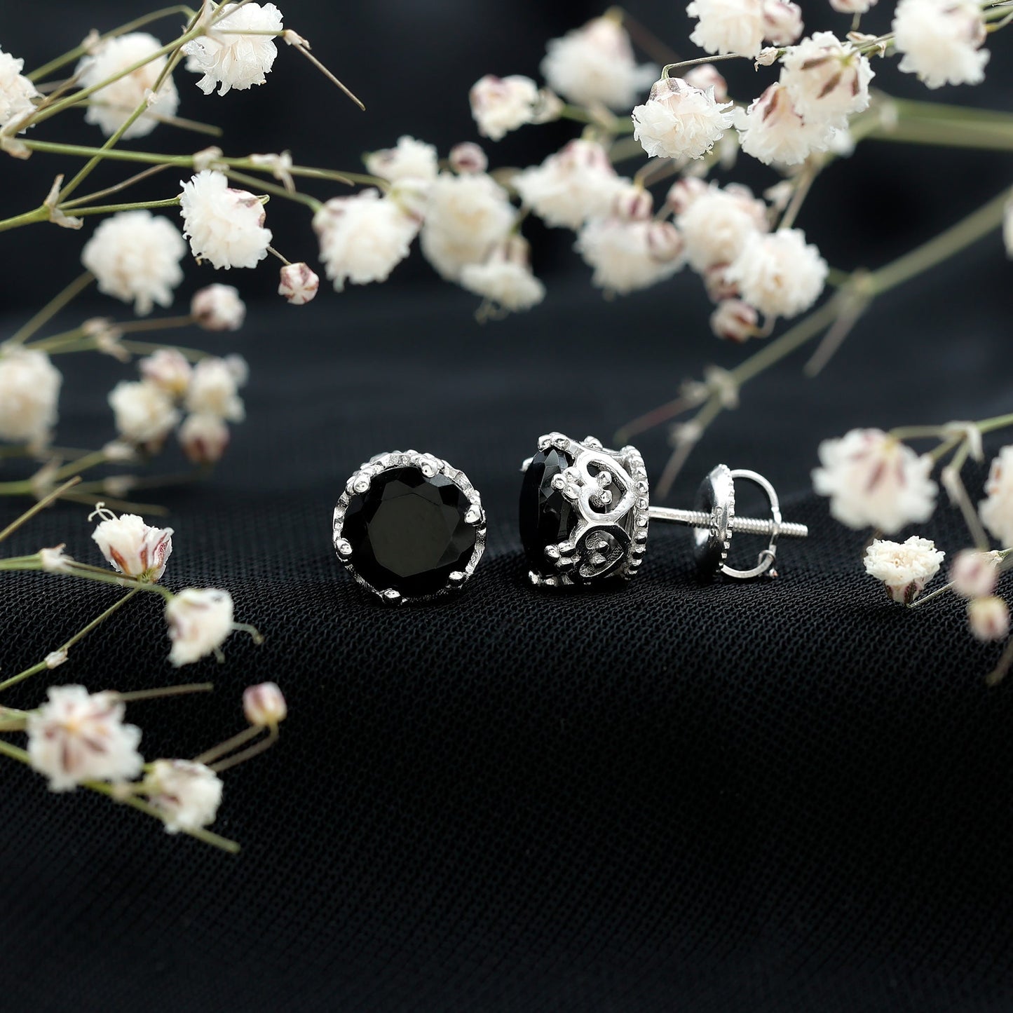 Vintage Lab Created Black Diamond Stud Earrings For Women