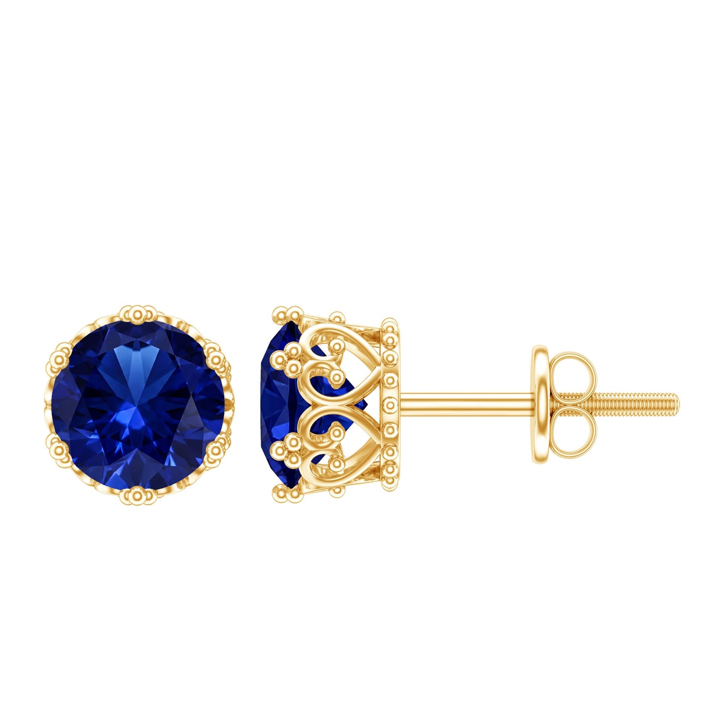 2 Carat Solitaire Lab Created Blue Sapphire Crown Stud Earrings