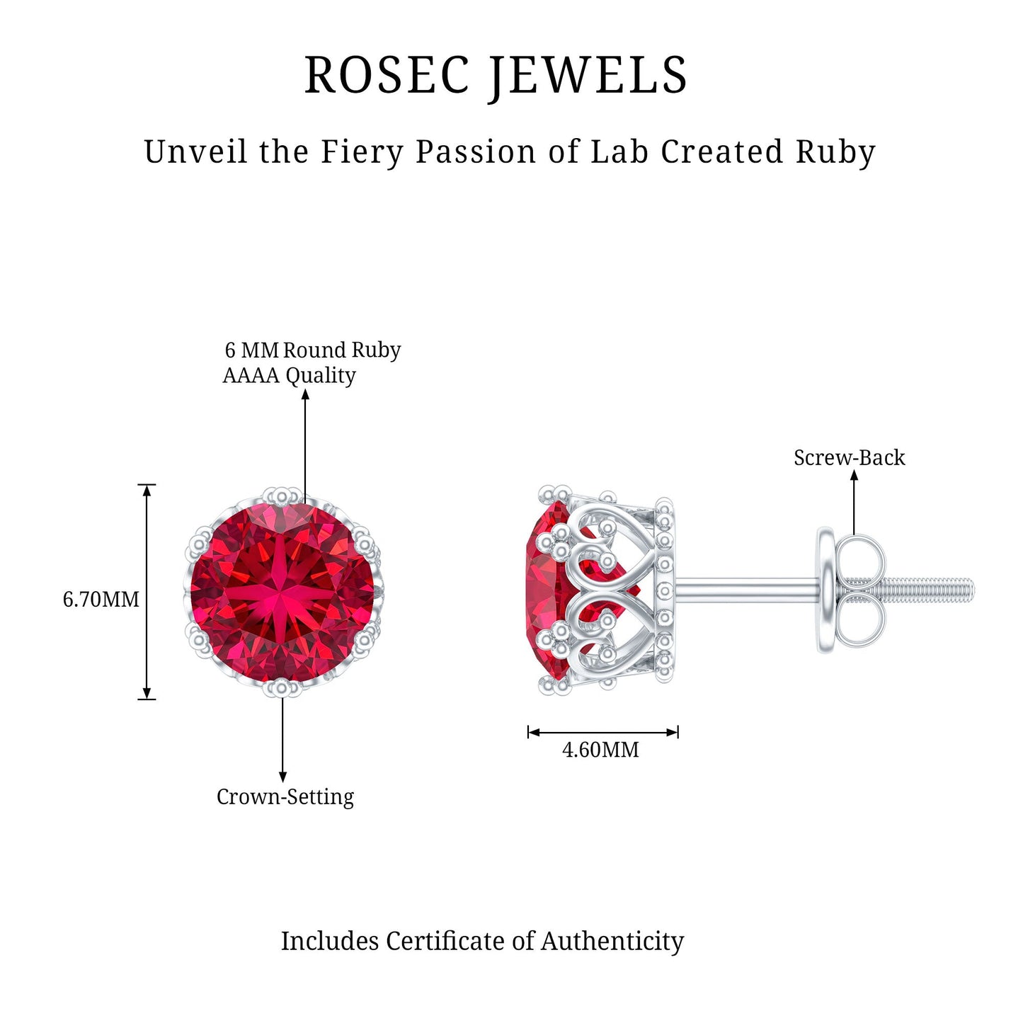 2.7 Carat Lab Created Ruby Solitaire Stud Earrings