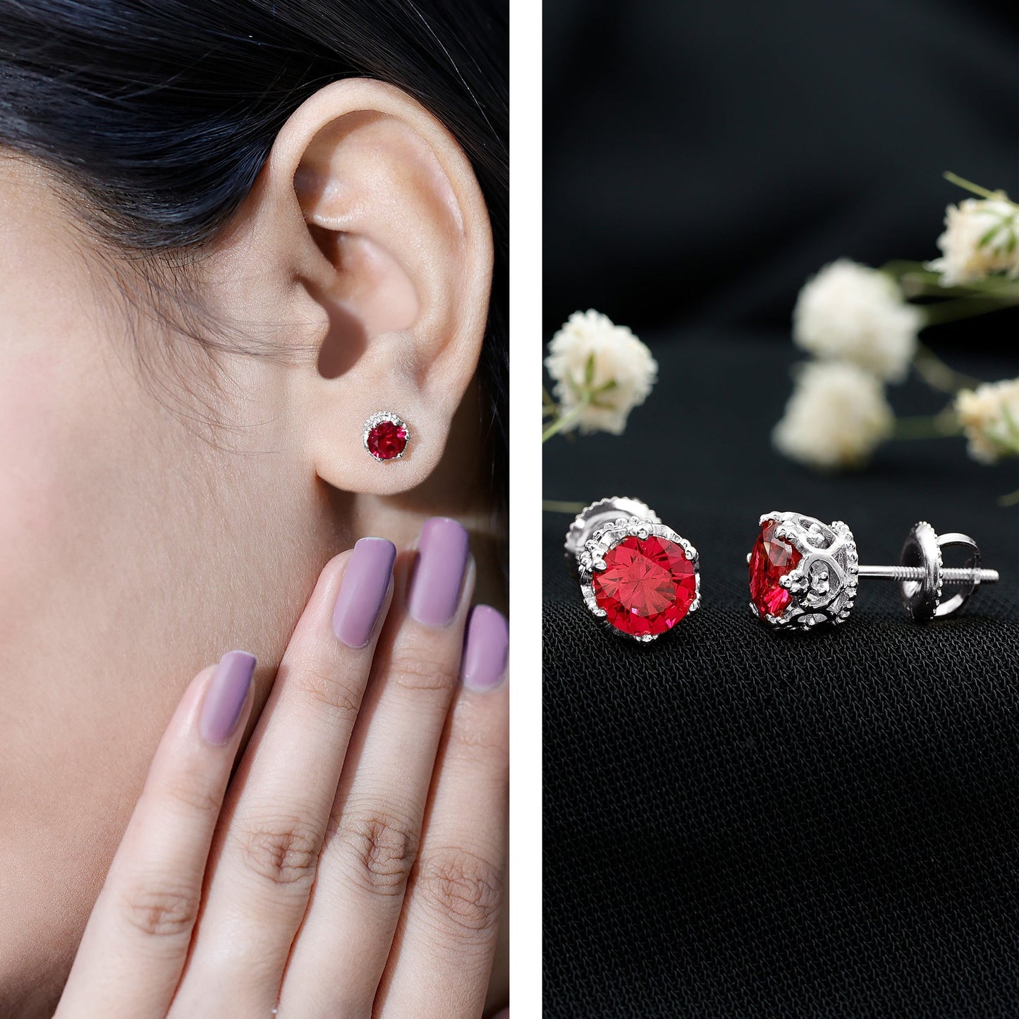 2.7 Carat Lab Created Ruby Solitaire Stud Earrings