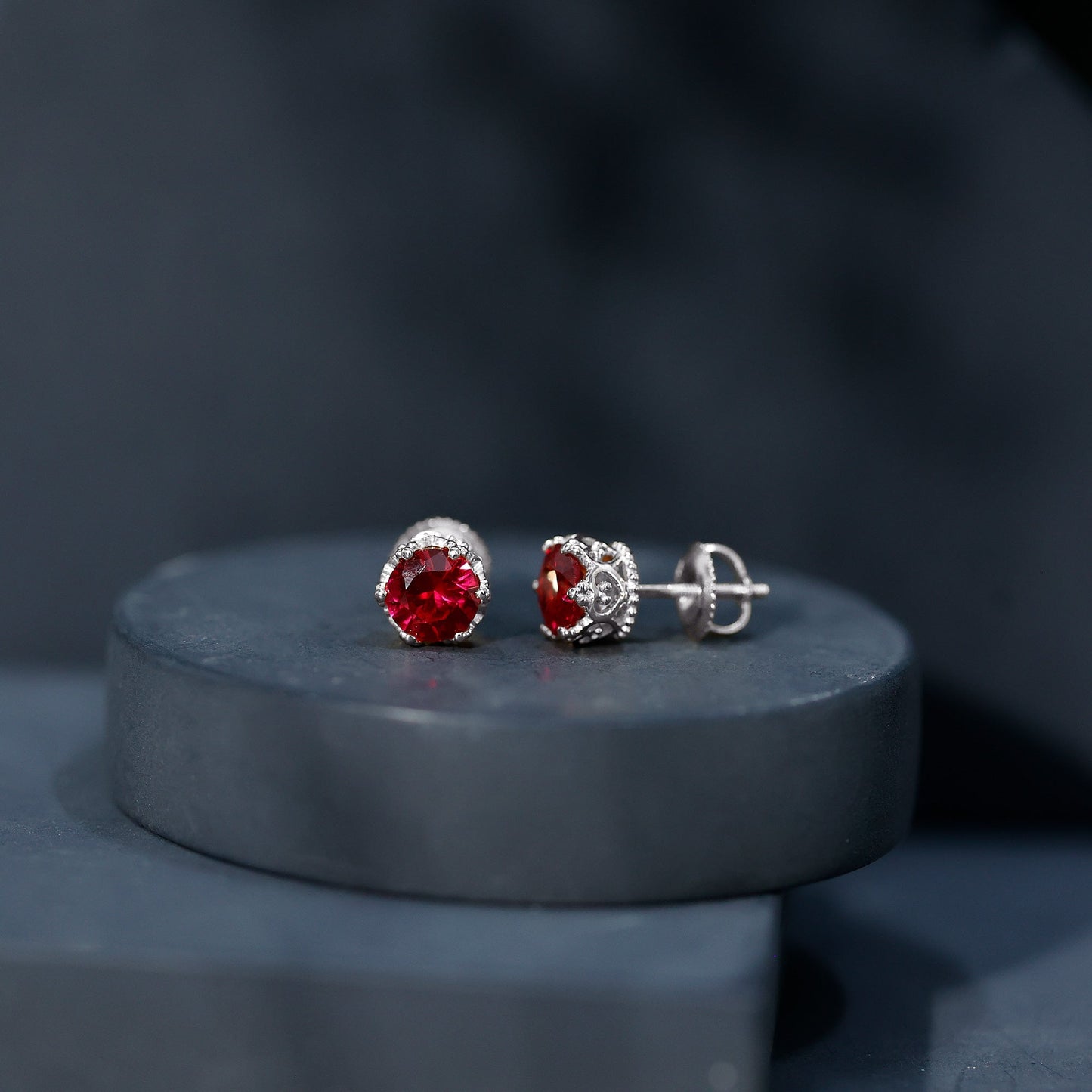 2.7 Carat Lab Created Ruby Solitaire Stud Earrings