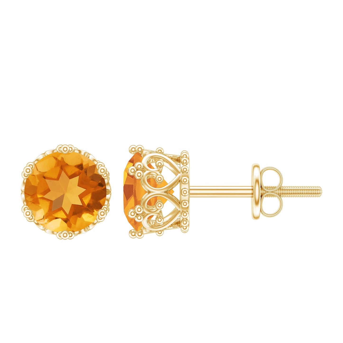 Certified Real 2.4 Carat Citrine Crown Earrings with Screw Back