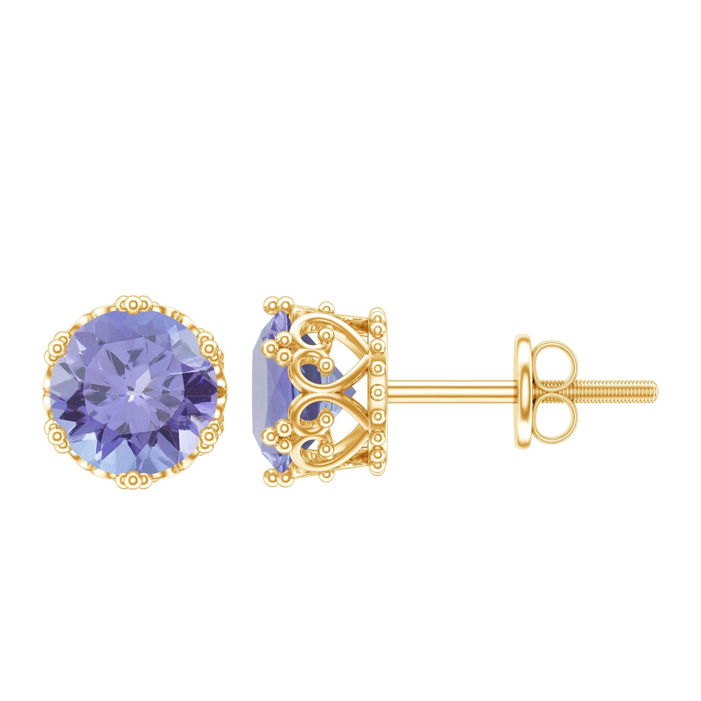 Natural 1.8 Carat Tanzanite Crown Stud Earrings with Screw Back
