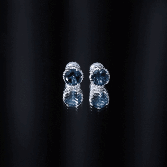 2.7 Carat Round Cut London Blue Topaz Crown Stud Earrings