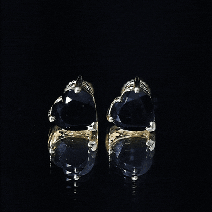 4.2 Carat Heart Shape Black Onyx Solitaire Stud Earrings in 3 Prong Setting