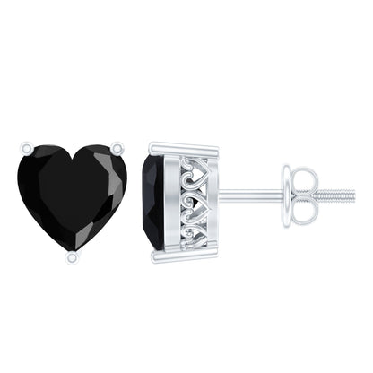 4.2 Carat Heart Shape Black Onyx Solitaire Stud Earrings in 3 Prong Setting