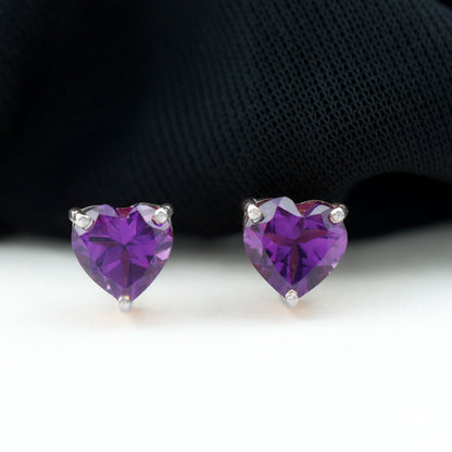 4.2 Carat Amethyst Heart Earrings in 3 Prong Setting