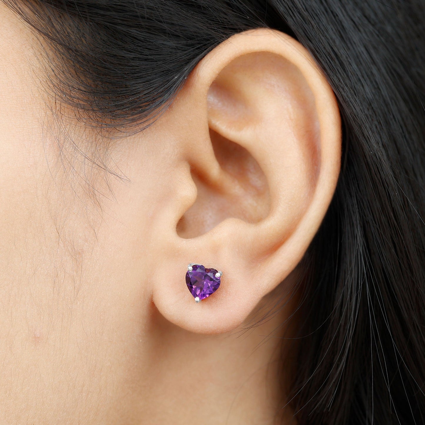 4.2 Carat Amethyst Heart Earrings in 3 Prong Setting