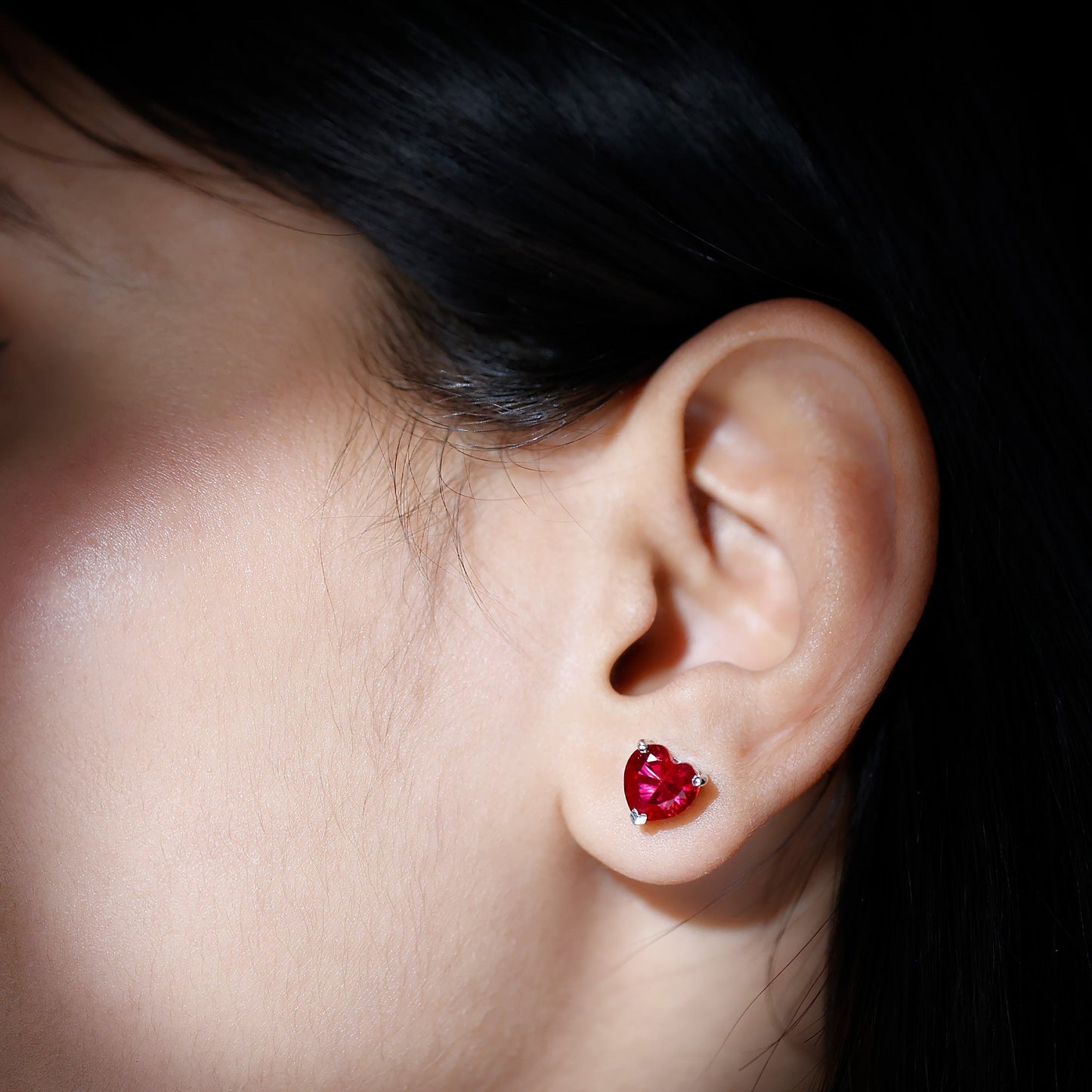 Certified 4 Carat Lab Created Ruby Heart Stud Earrings