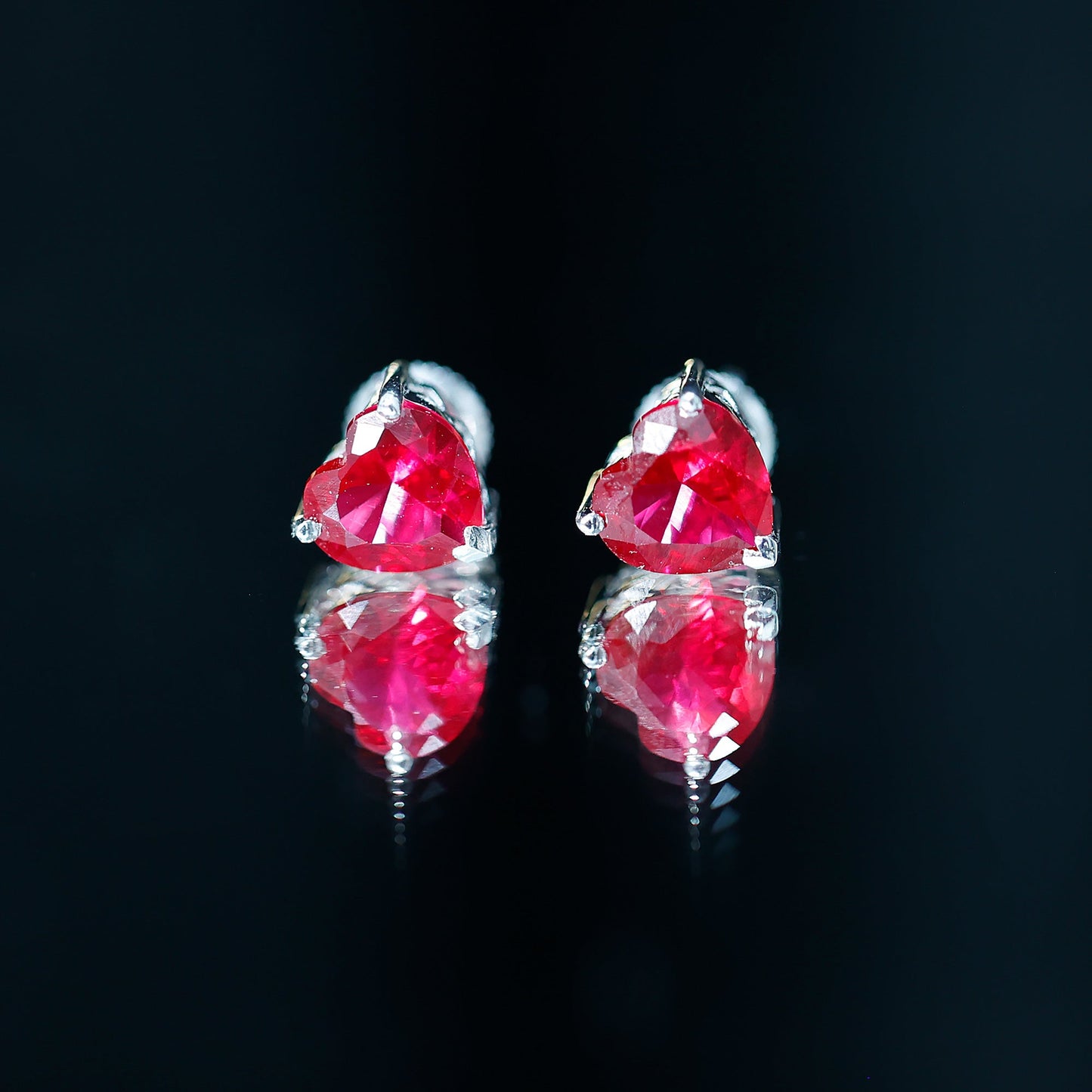 Certified 4 Carat Lab Created Ruby Heart Stud Earrings