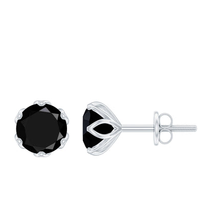 2.4 Carat Round Cut Black Onyx Solitaire Stud Earrings