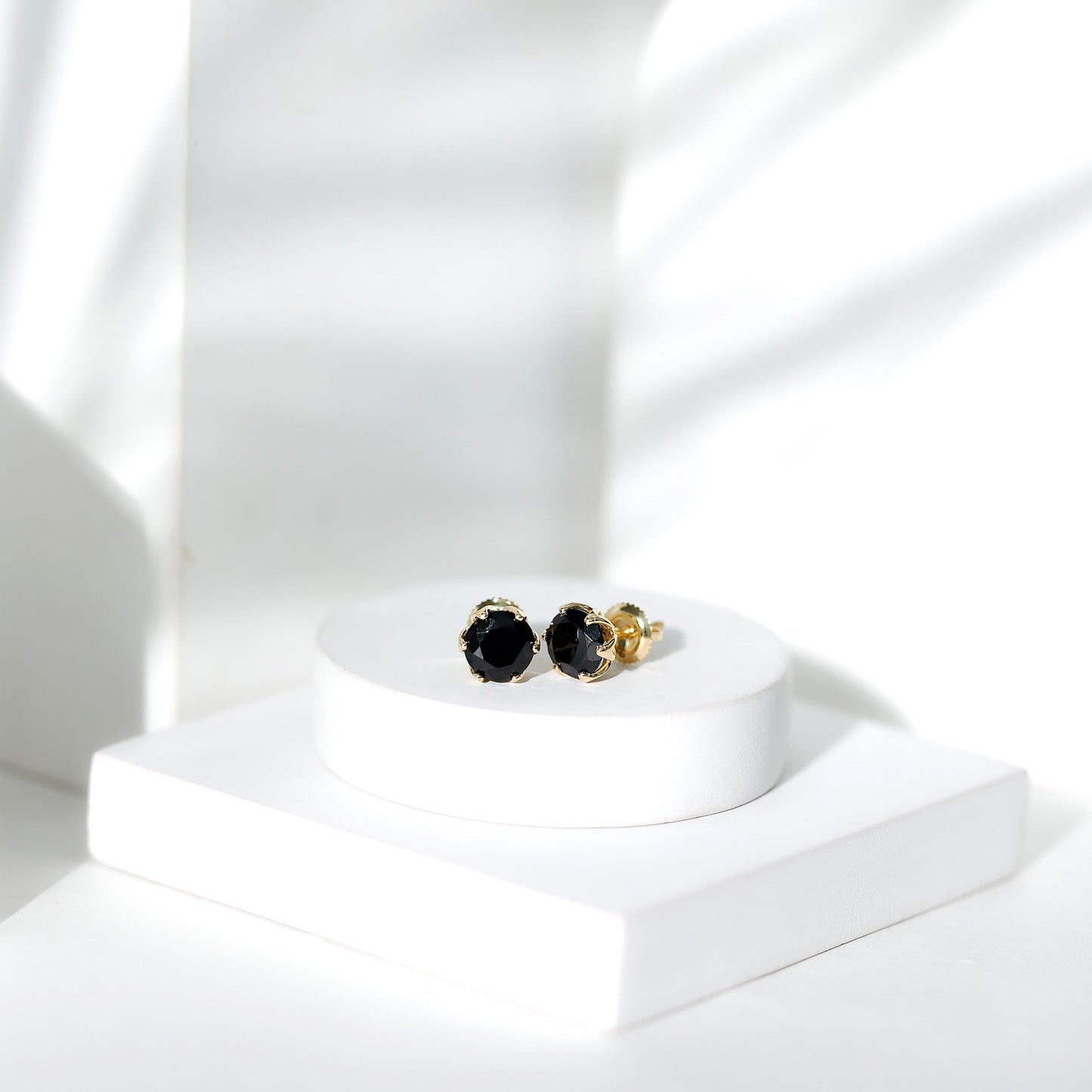 2.4 Carat Round Cut Black Onyx Solitaire Stud Earrings