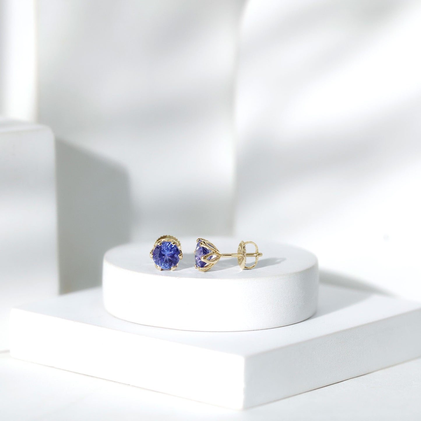 1 Carat Round Cut Tanzanite Solitaire Stud Earrings for Women