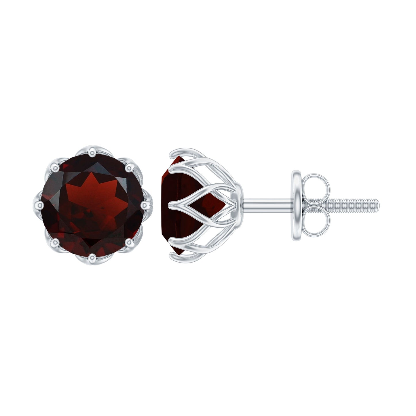 Genuine 3.4 Carat Round Cut Garnet Solitaire Stud Earrings