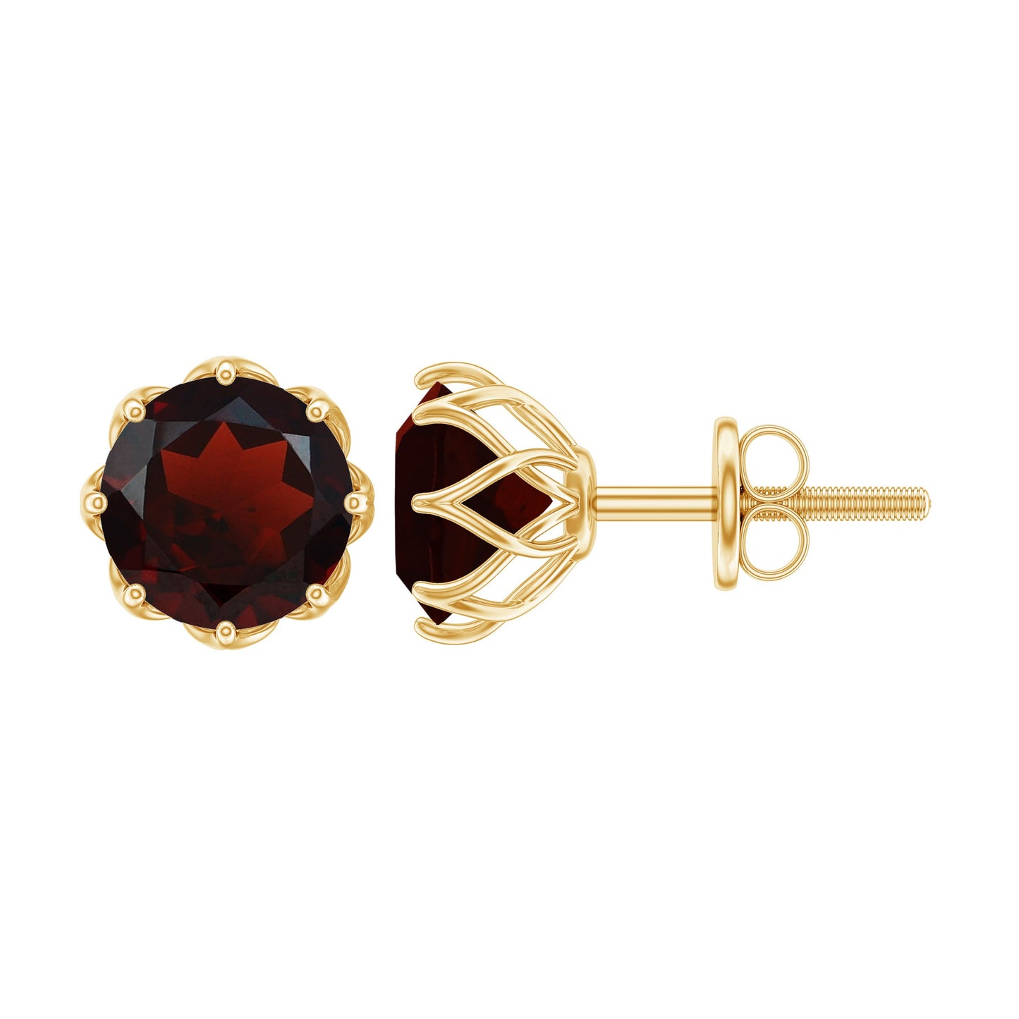 Genuine 3.4 Carat Round Cut Garnet Solitaire Stud Earrings