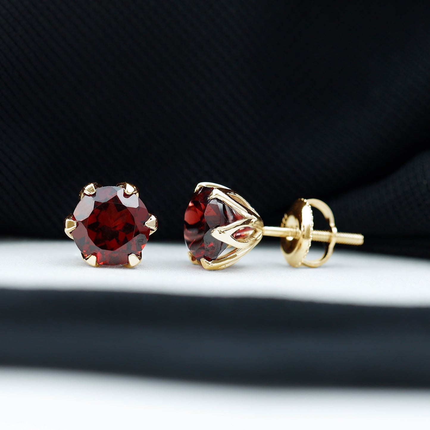 Genuine 3.4 Carat Round Cut Garnet Solitaire Stud Earrings