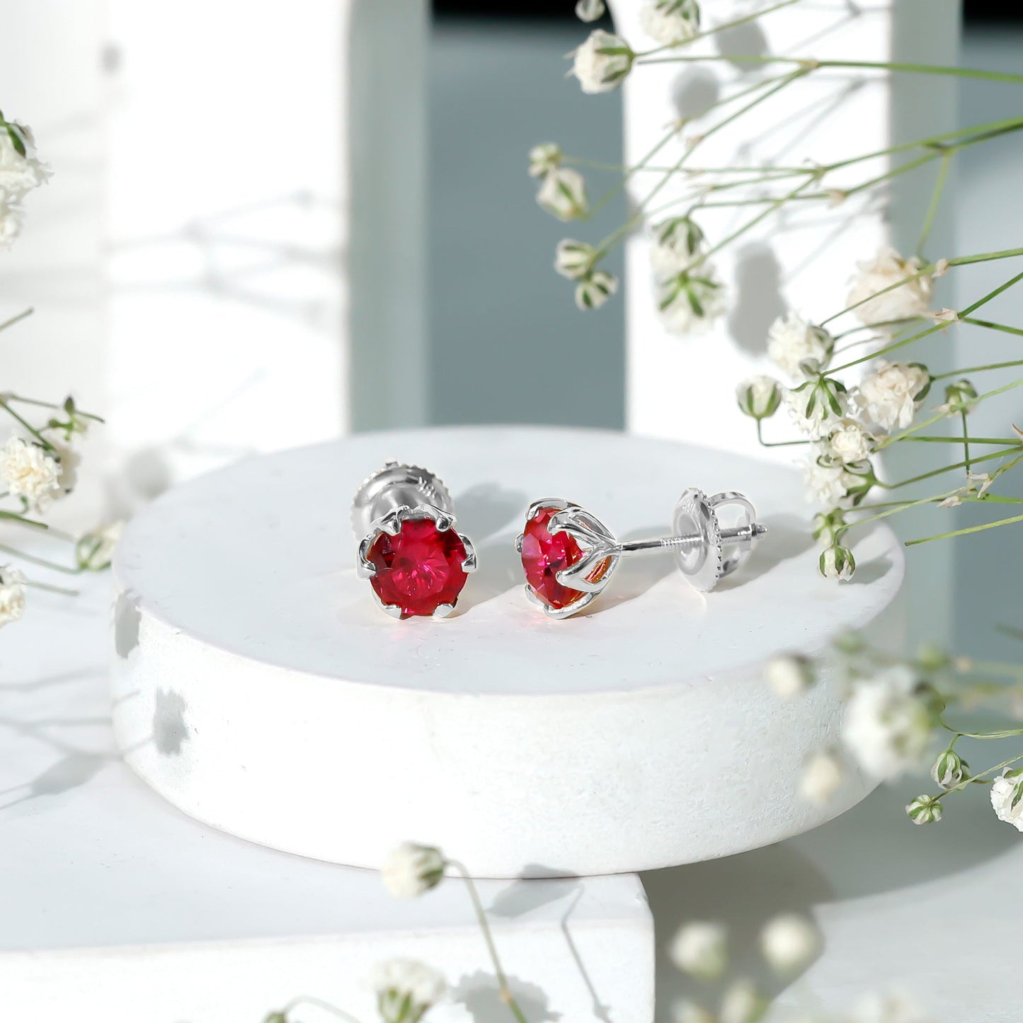 2.7 Carat Round Cut Lab Created Ruby Stud Earrings for Women