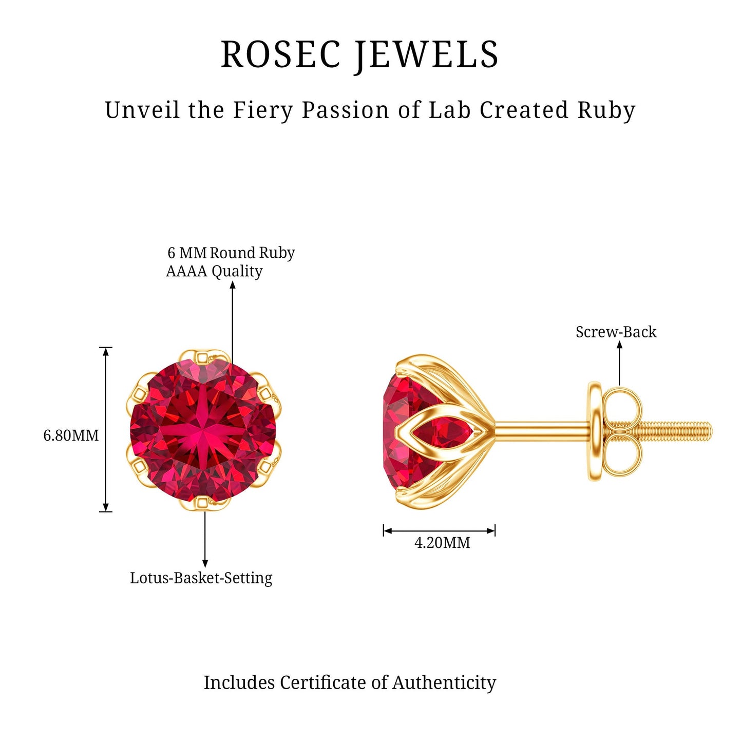 2.7 Carat Round Cut Lab Created Ruby Stud Earrings for Women