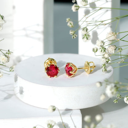 2.7 Carat Round Cut Lab Created Ruby Stud Earrings for Women