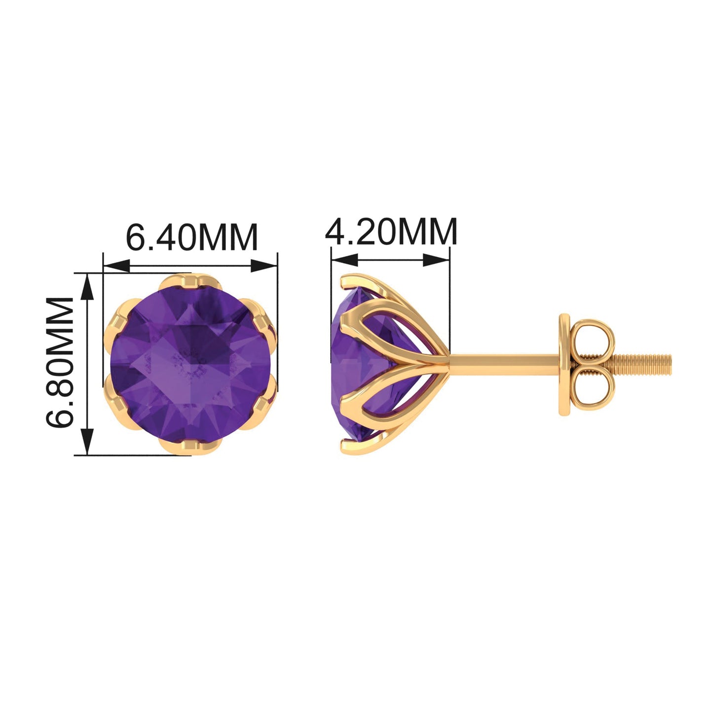 2.4 Carat Amethyst Solitaire Stud Earrings For Women