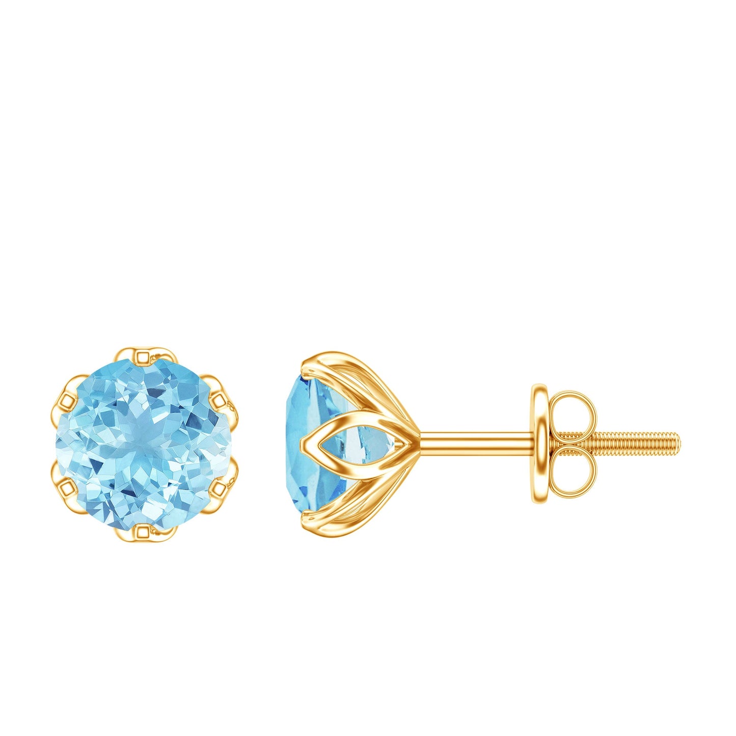 Lotus Basket Set Aquamarine Stud Earrings for Her