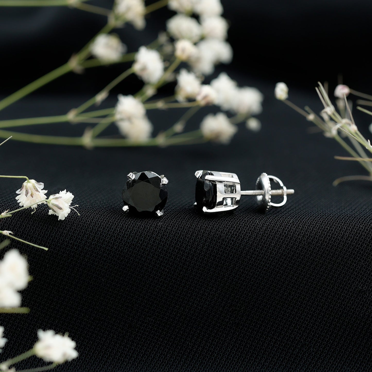 Round shape Lab Grown Black Diamond Solitaire Stud Earrings