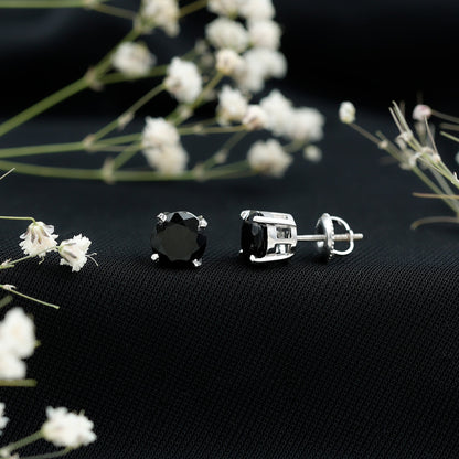 Round shape Lab Grown Black Diamond Solitaire Stud Earrings