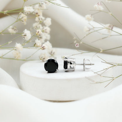 Round shape Lab Grown Black Diamond Solitaire Stud Earrings