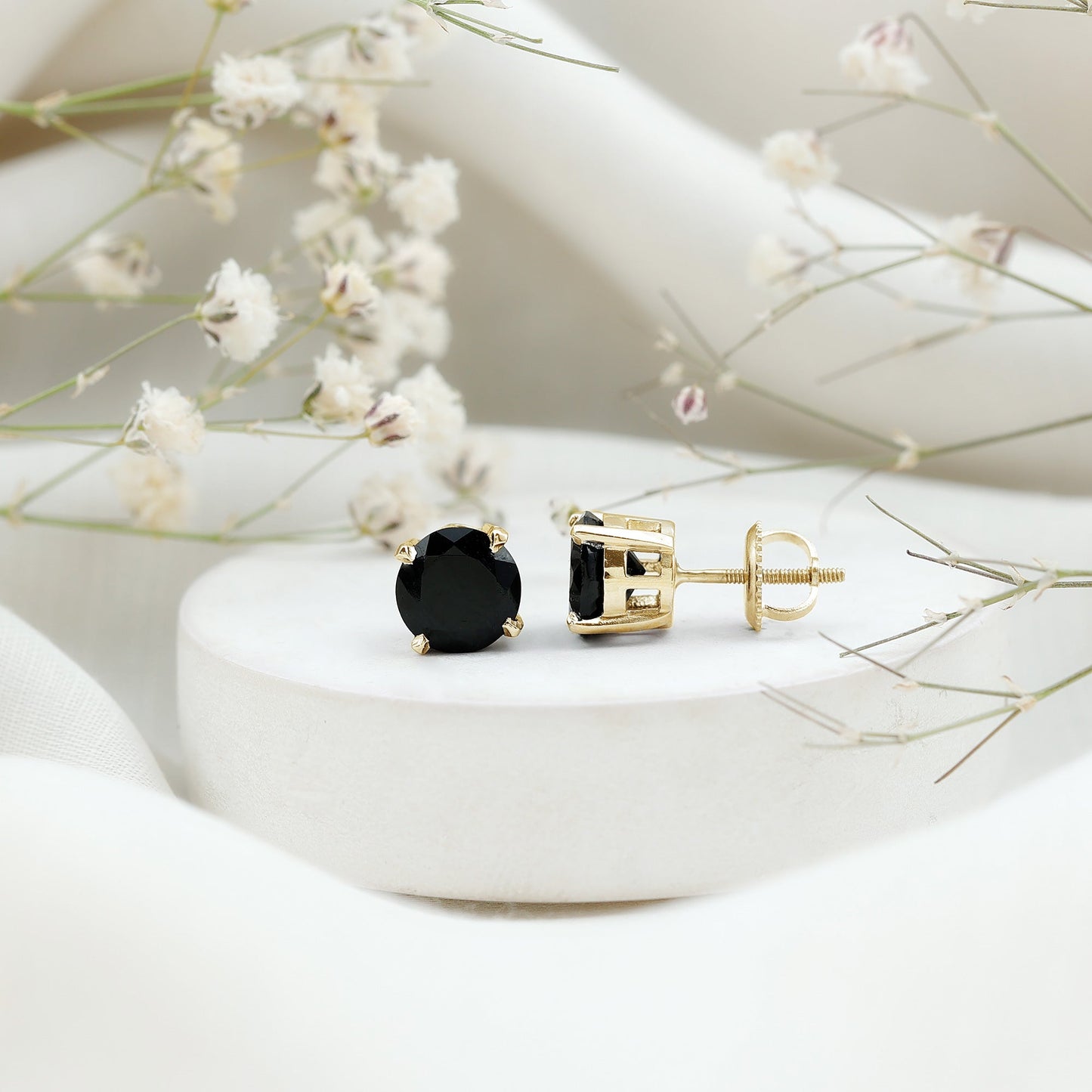 Round shape Lab Grown Black Diamond Solitaire Stud Earrings