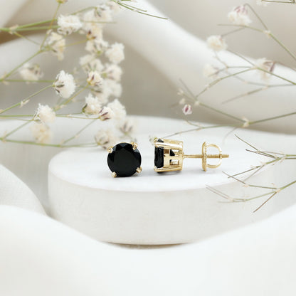 Round shape Lab Grown Black Diamond Solitaire Stud Earrings