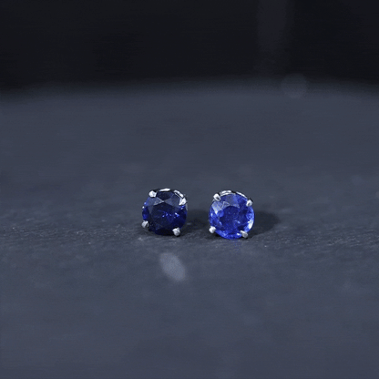 Certified Lab Created Blue Sapphire Stud Earrings in Claw Setting