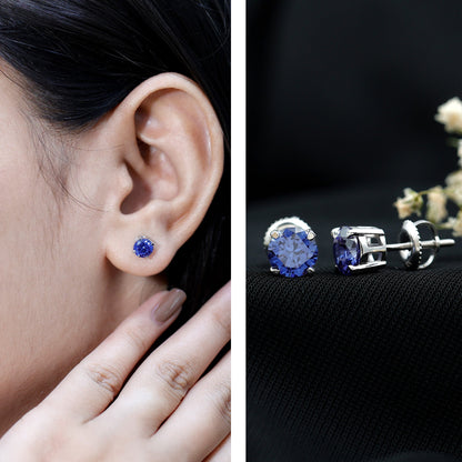 Certified Lab Created Blue Sapphire Stud Earrings in Claw Setting