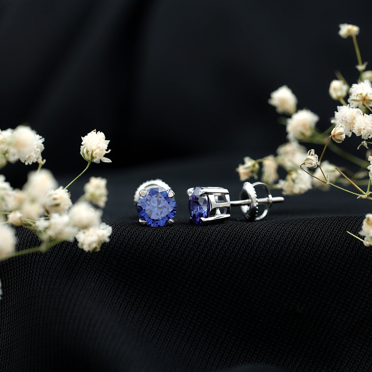 Certified Lab Created Blue Sapphire Stud Earrings in Claw Setting