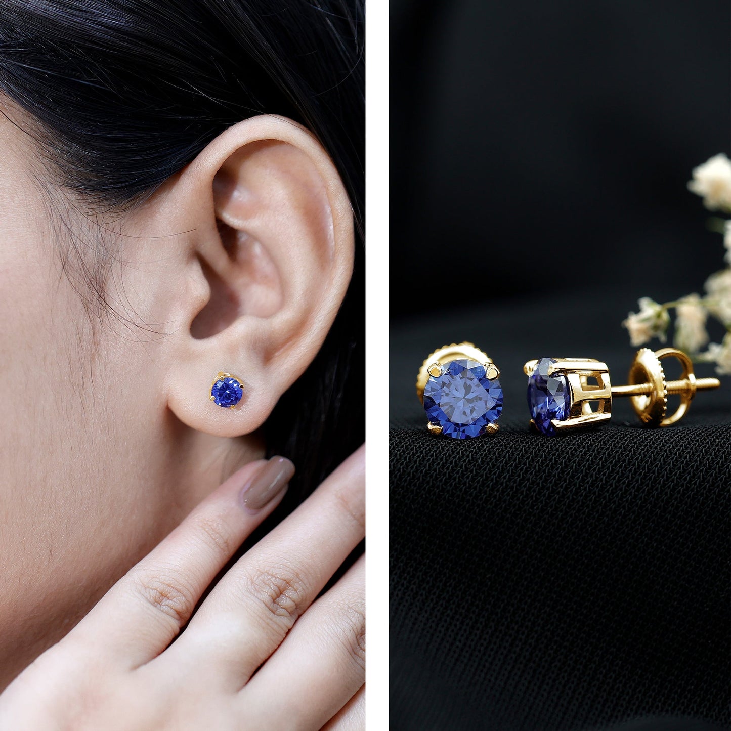 Certified Lab Created Blue Sapphire Stud Earrings in Claw Setting
