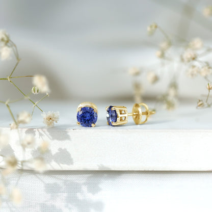 Certified Lab Created Blue Sapphire Stud Earrings in Claw Setting